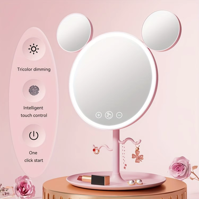LED Beauty Makeup Mirror with Magnifying Mirror Cute Desktop Lighted Beauty Mirror with Stand Great Gift for Women