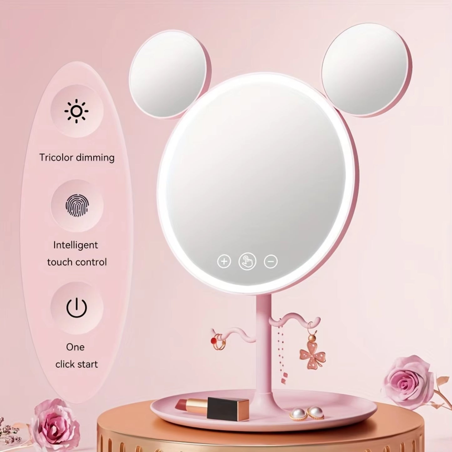LED Beauty Makeup Mirror with Magnifying Mirror Cute Desktop Lighted Beauty Mirror with Stand Great Gift for Women