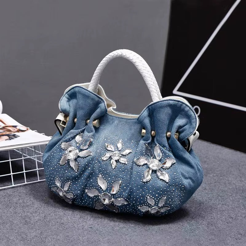 2021 Woman Denim Handbags Bags Vintage Luxury Rhinestone Shoulder Bags Women'S Small Bags Jean Bolsas Femininas for Women