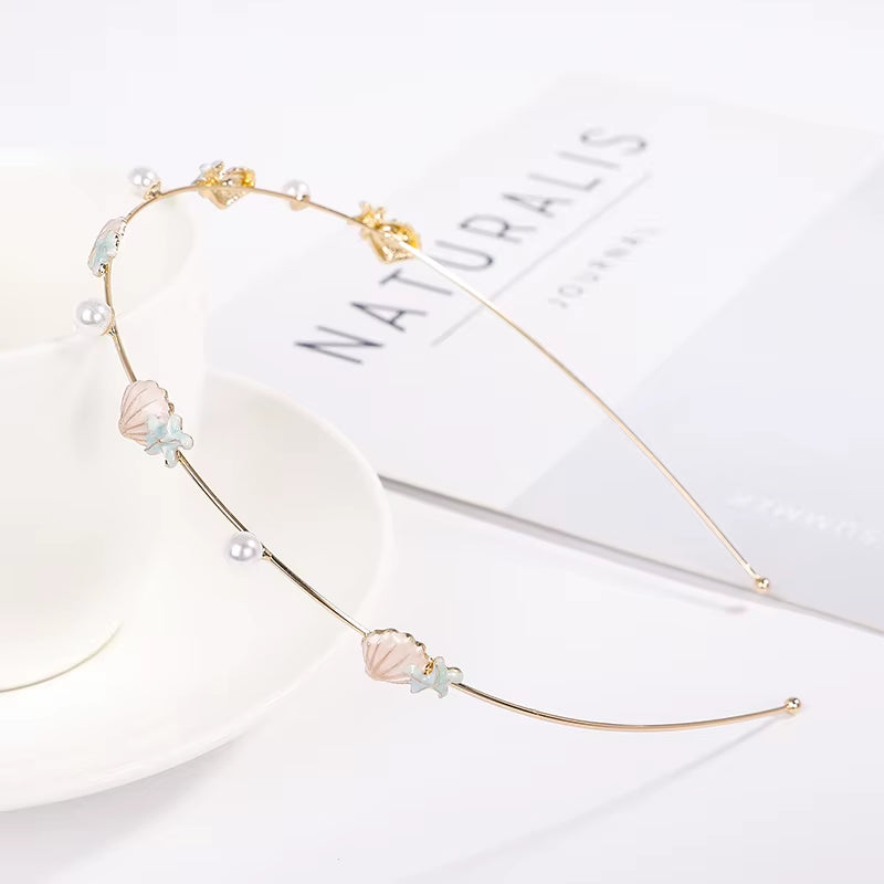 EASYA Fashion Starfish Shell Headband for Women Korean Style Simulated Pearl Hairband Hair Accesories