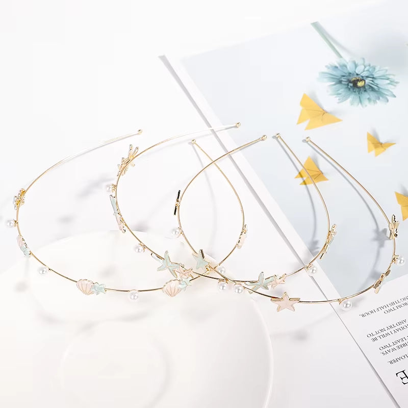 EASYA Fashion Starfish Shell Headband for Women Korean Style Simulated Pearl Hairband Hair Accesories