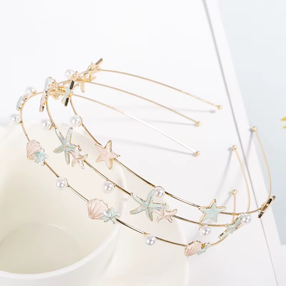 EASYA Fashion Starfish Shell Headband for Women Korean Style Simulated Pearl Hairband Hair Accesories