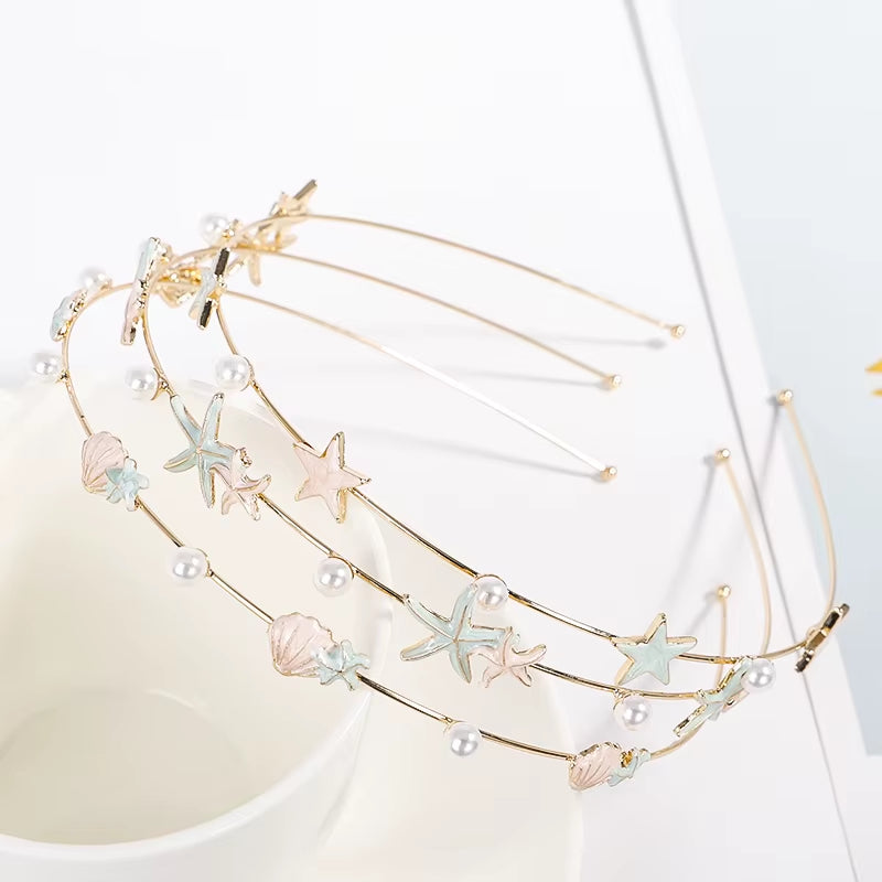 EASYA Fashion Starfish Shell Headband for Women Korean Style Simulated Pearl Hairband Hair Accesories