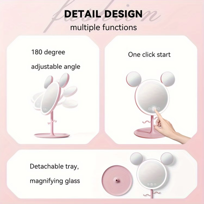 LED Beauty Makeup Mirror with Magnifying Mirror Cute Desktop Lighted Beauty Mirror with Stand Great Gift for Women