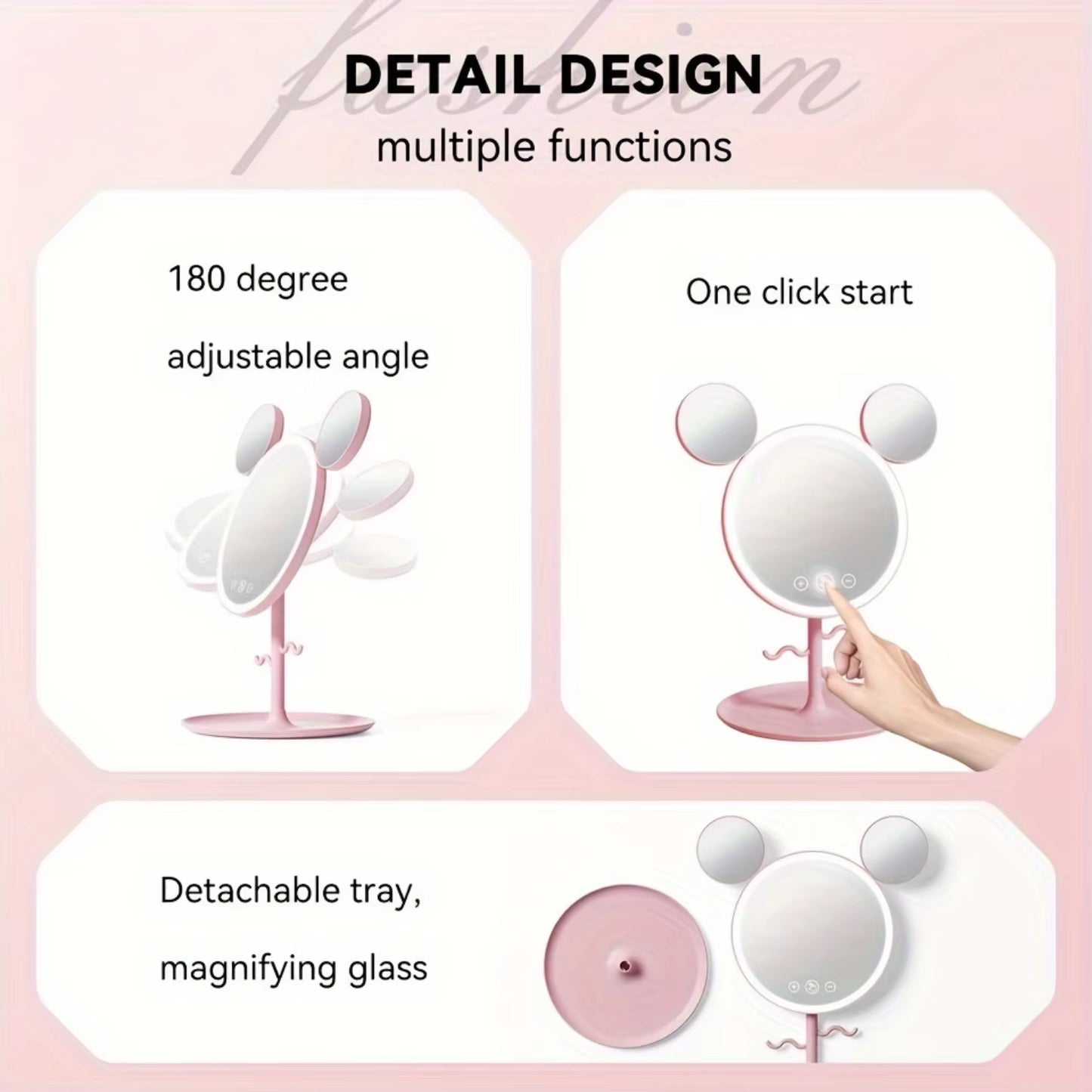 LED Beauty Makeup Mirror with Magnifying Mirror Cute Desktop Lighted Beauty Mirror with Stand Great Gift for Women