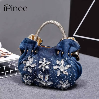 2021 Woman Denim Handbags Bags Vintage Luxury Rhinestone Shoulder Bags Women'S Small Bags Jean Bolsas Femininas for Women