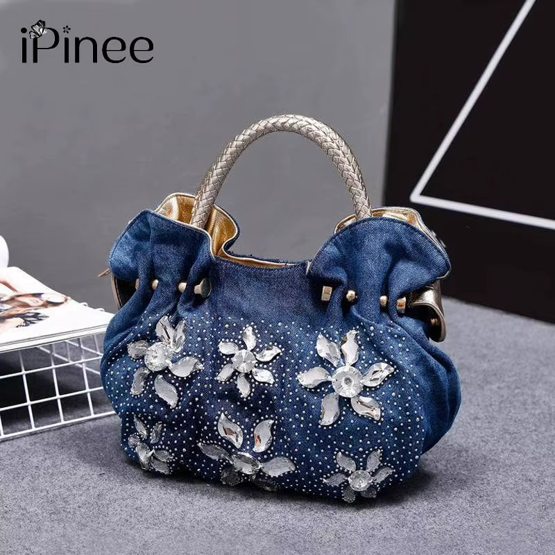 2021 Woman Denim Handbags Bags Vintage Luxury Rhinestone Shoulder Bags Women'S Small Bags Jean Bolsas Femininas for Women