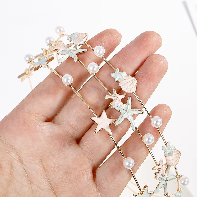 EASYA Fashion Starfish Shell Headband for Women Korean Style Simulated Pearl Hairband Hair Accesories