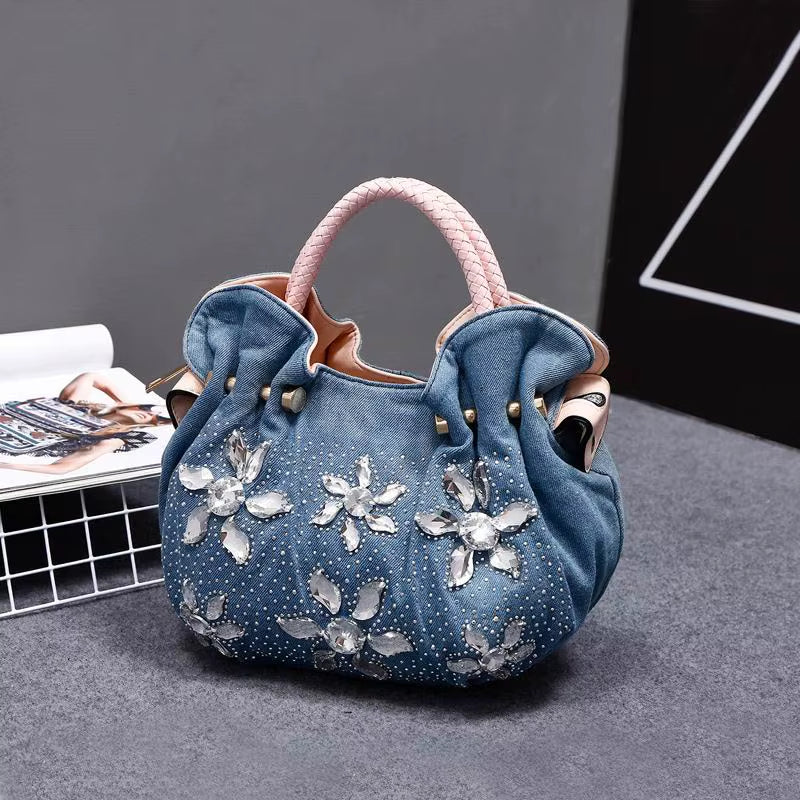 2021 Woman Denim Handbags Bags Vintage Luxury Rhinestone Shoulder Bags Women'S Small Bags Jean Bolsas Femininas for Women