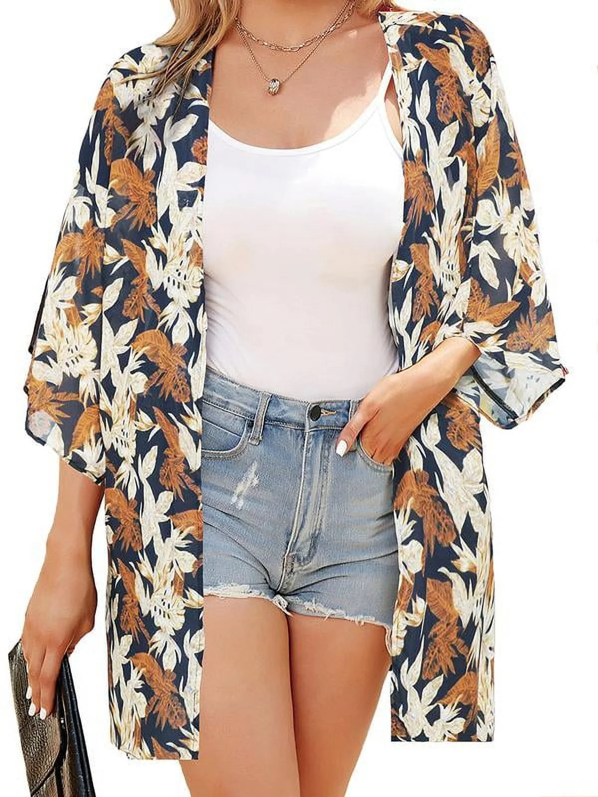 Blouses for Women Print Kimono plus Size Clothes Summer Casual Swimsuits Coverup Tops