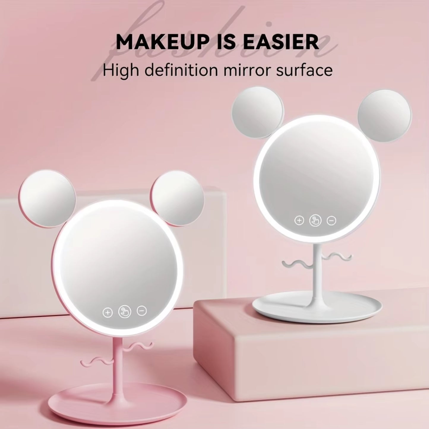 LED Beauty Makeup Mirror with Magnifying Mirror Cute Desktop Lighted Beauty Mirror with Stand Great Gift for Women