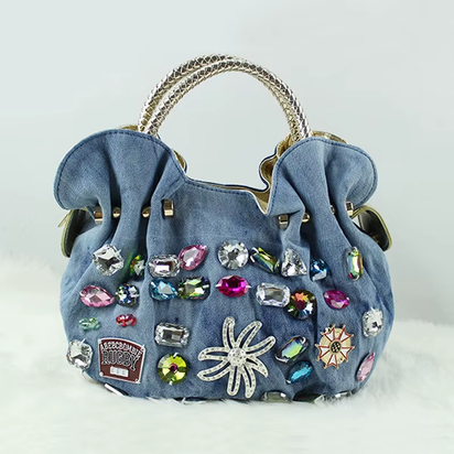 2021 Woman Denim Handbags Bags Vintage Luxury Rhinestone Shoulder Bags Women'S Small Bags Jean Bolsas Femininas for Women