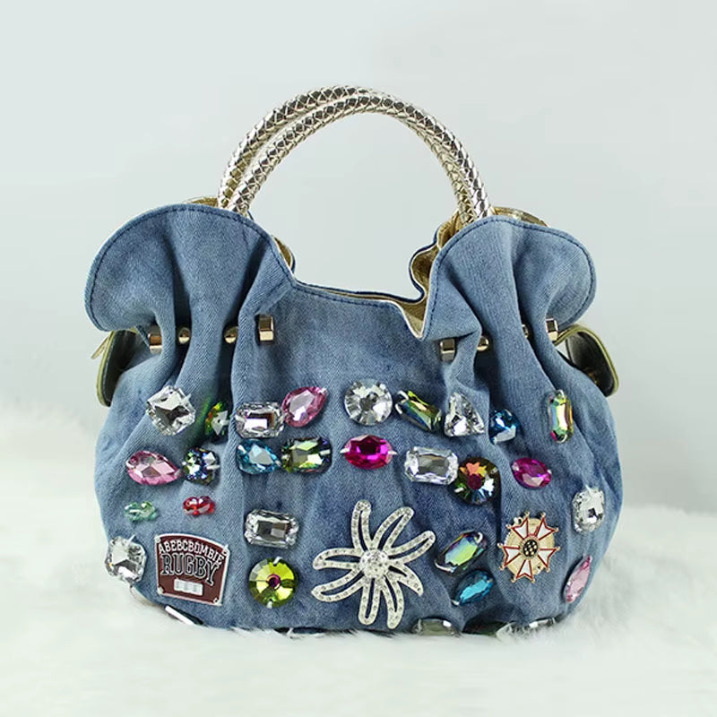 2021 Woman Denim Handbags Bags Vintage Luxury Rhinestone Shoulder Bags Women'S Small Bags Jean Bolsas Femininas for Women