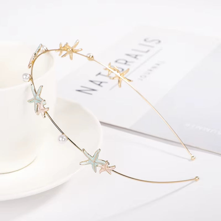 EASYA Fashion Starfish Shell Headband for Women Korean Style Simulated Pearl Hairband Hair Accesories