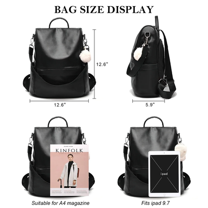 Womens Backpack Purse, Casual PU Leather School Backpack for Women, Fashion Anti-Theft Backpack Convertiable Travel Shoulder Bag Black