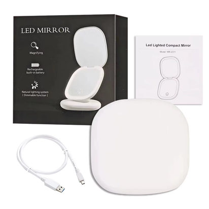 LED Makeup Mirror with Light 5X Magnifying Mini Compact Small Pocket Portable Travel Pink Black Foldable Cosmetic Vanity Mirrors