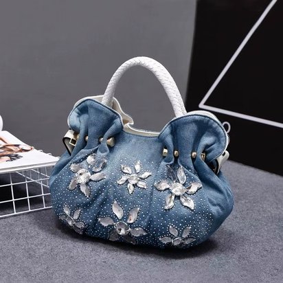 2021 Woman Denim Handbags Bags Vintage Luxury Rhinestone Shoulder Bags Women'S Small Bags Jean Bolsas Femininas for Women