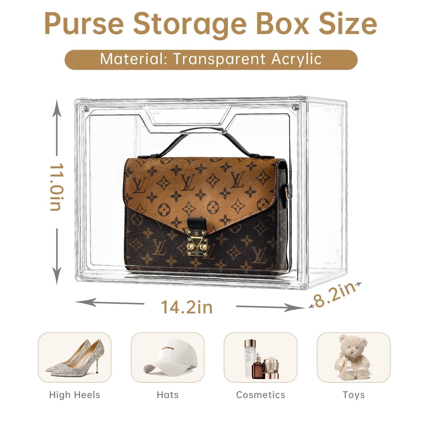 Purse Organizer for Closet Clear Acrylic Display Case for Handbag Storage Box