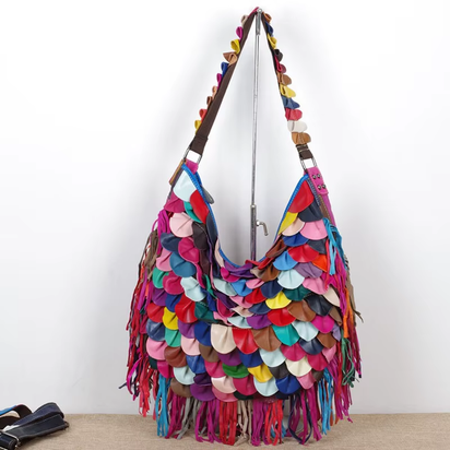 Woman Handbag Genuine Leather Brand Bag Female Tessels Shoulder Bags High Quality Colourful Pattern Women Messenger Bag