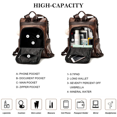 Women’S Casual Backpack Purse, PU Leather Anti-Theft Backpack for Women, Stylish School Backpack Convertiable Travel Shoulder Bag Coffee