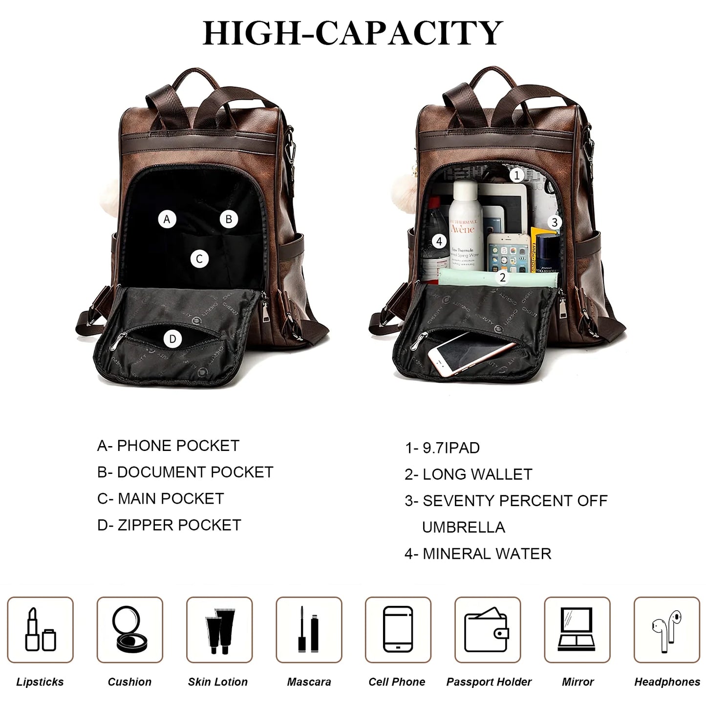 Women’S Casual Backpack Purse, PU Leather Anti-Theft Backpack for Women, Stylish School Backpack Convertiable Travel Shoulder Bag Coffee