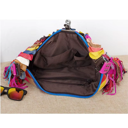 Woman Handbag Genuine Leather Brand Bag Female Tessels Shoulder Bags High Quality Colourful Pattern Women Messenger Bag