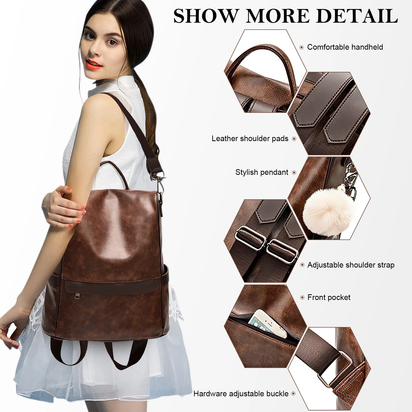 Women’S Casual Backpack Purse, PU Leather Anti-Theft Backpack for Women, Stylish School Backpack Convertiable Travel Shoulder Bag Coffee