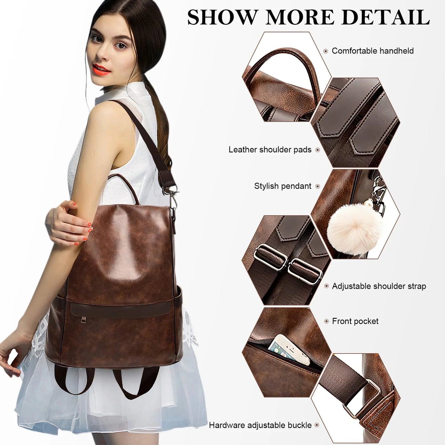 Women’S Casual Backpack Purse, PU Leather Anti-Theft Backpack for Women, Stylish School Backpack Convertiable Travel Shoulder Bag Coffee