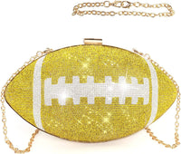 Football Bling Purse Rhinestone Clutch Purses for Women Crystal Ball Purse Rugby Ball Shaped Bag with Shoulder Chain