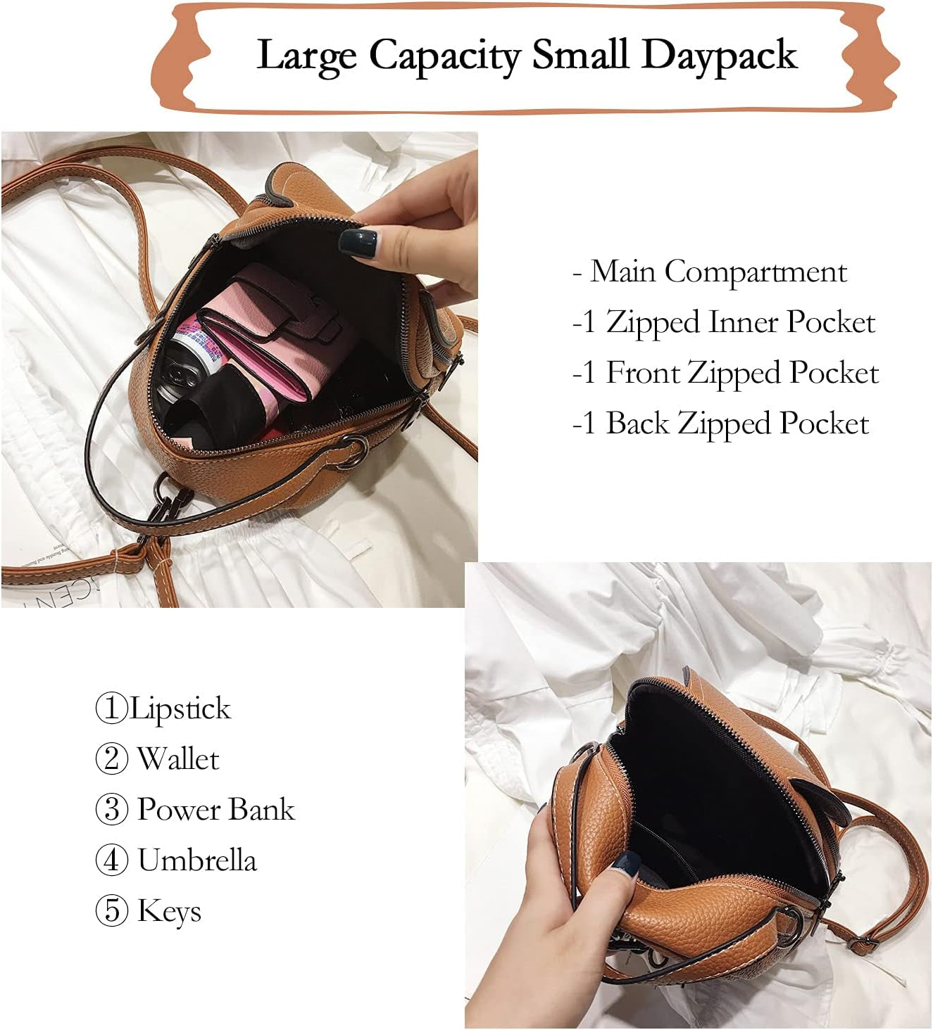 Mini Backpack Purse, SIXVONA Small Convertible Soft Faux Leather Backpack for Women Ladies, Brown