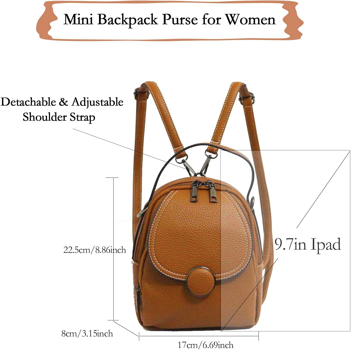 Mini Backpack Purse, SIXVONA Small Convertible Soft Faux Leather Backpack for Women Ladies, Brown