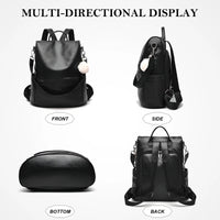 Womens Backpack Purse, Casual PU Leather School Backpack for Women, Fashion Anti-Theft Backpack Convertiable Travel Shoulder Bag Black