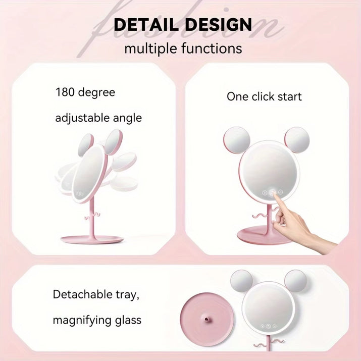 LED Beauty Makeup Mirror with Magnifying Mirror Cute Desktop Lighted Beauty Mirror with Stand Great Gift for Women