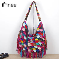 Woman Handbag Genuine Leather Brand Bag Female Tessels Shoulder Bags High Quality Colourful Pattern Women Messenger Bag