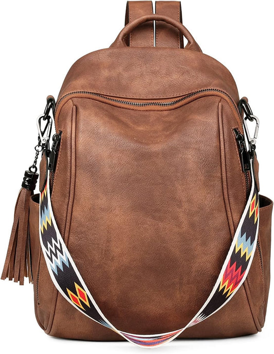 Small Backpack Purse for Women, Leather Handbags Designer Cute Roomly Ladies Shoulder Bag with Tassel