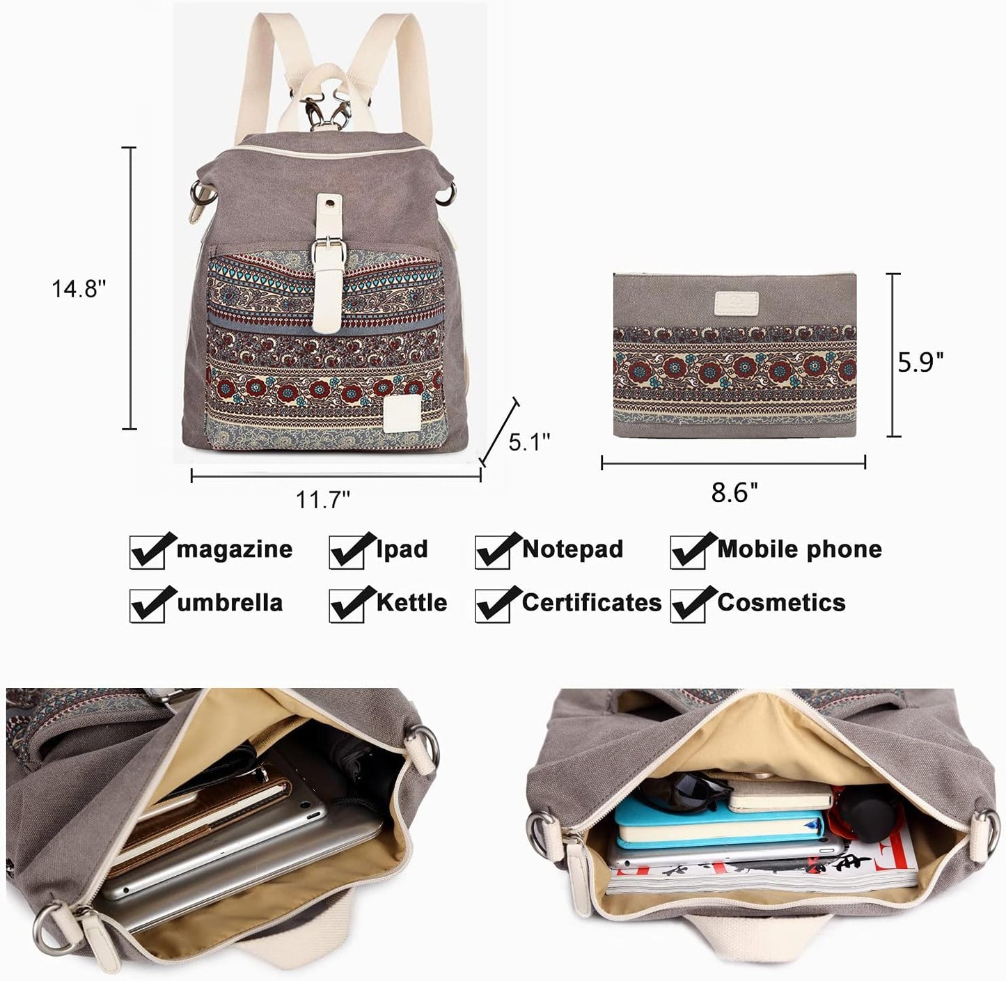 Backpack Purse Women Girls Canvas Backpack/Rucksack Convertible Shoulder Bag Casual Daypack