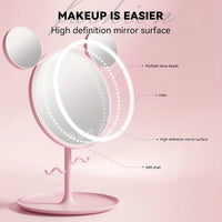 LED Beauty Makeup Mirror with Magnifying Mirror Cute Desktop Lighted Beauty Mirror with Stand Great Gift for Women