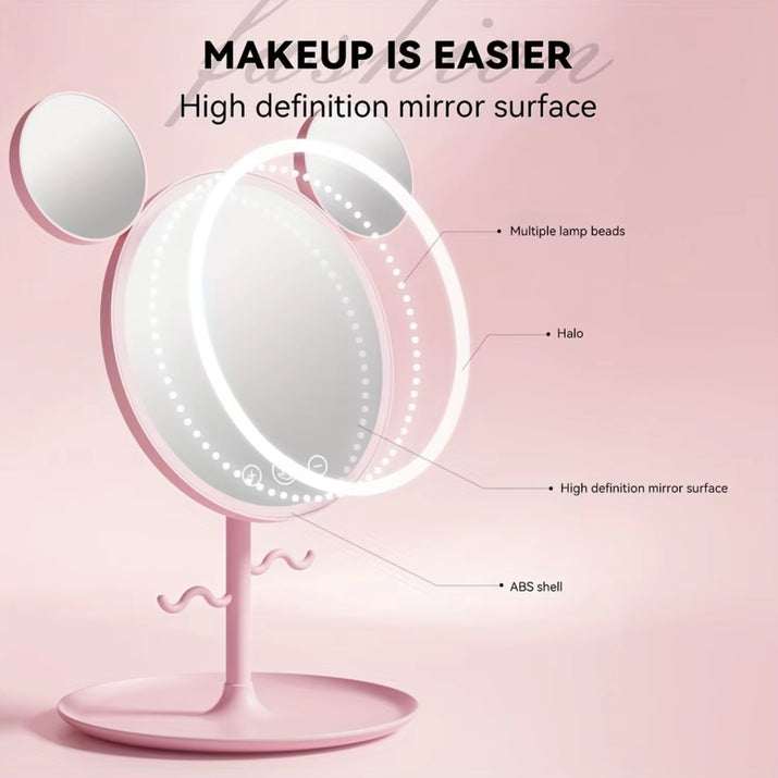 LED Beauty Makeup Mirror with Magnifying Mirror Cute Desktop Lighted Beauty Mirror with Stand Great Gift for Women