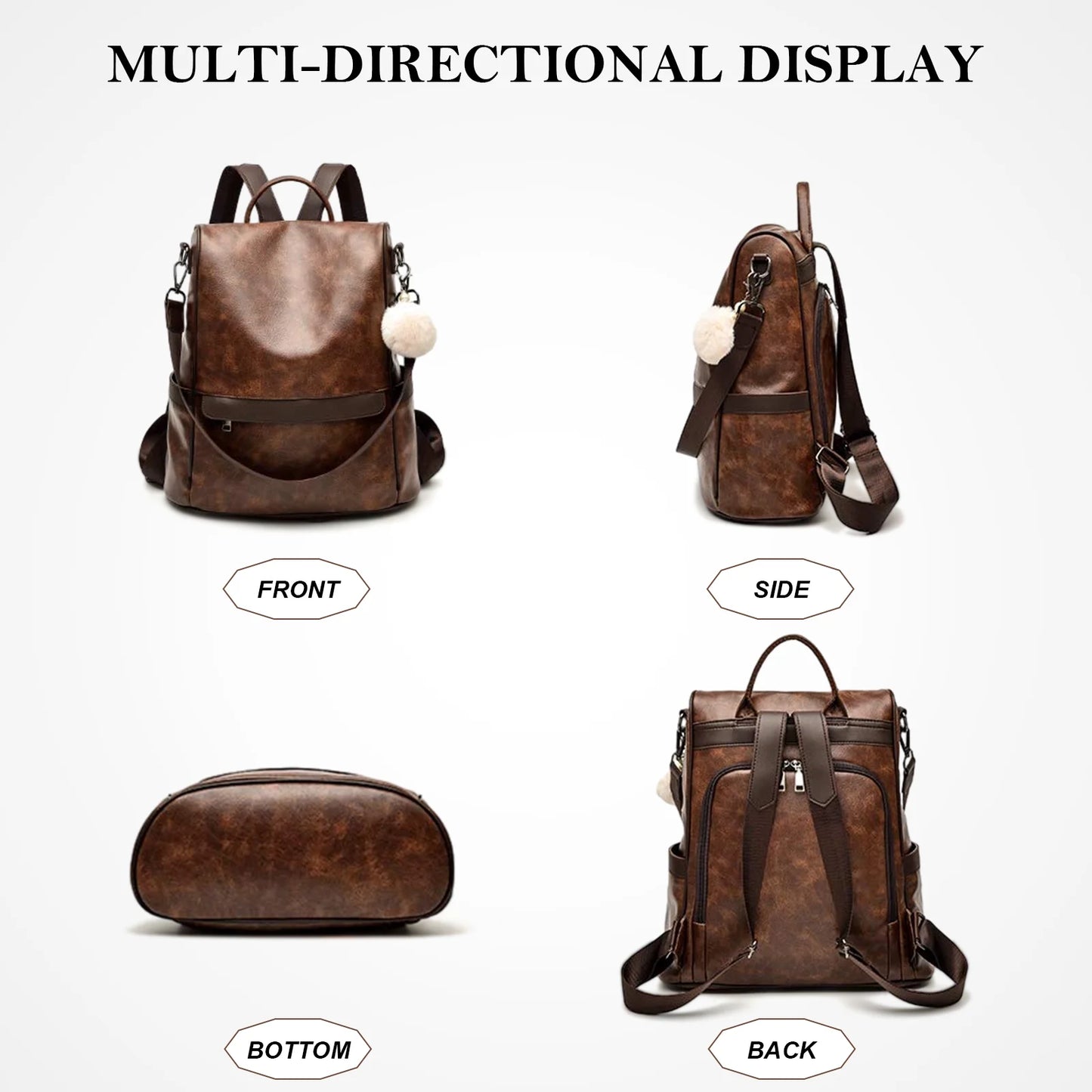 Women’S Casual Backpack Purse, PU Leather Anti-Theft Backpack for Women, Stylish School Backpack Convertiable Travel Shoulder Bag Coffee