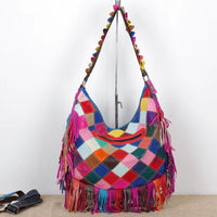 Woman Handbag Genuine Leather Brand Bag Female Tessels Shoulder Bags High Quality Colourful Pattern Women Messenger Bag