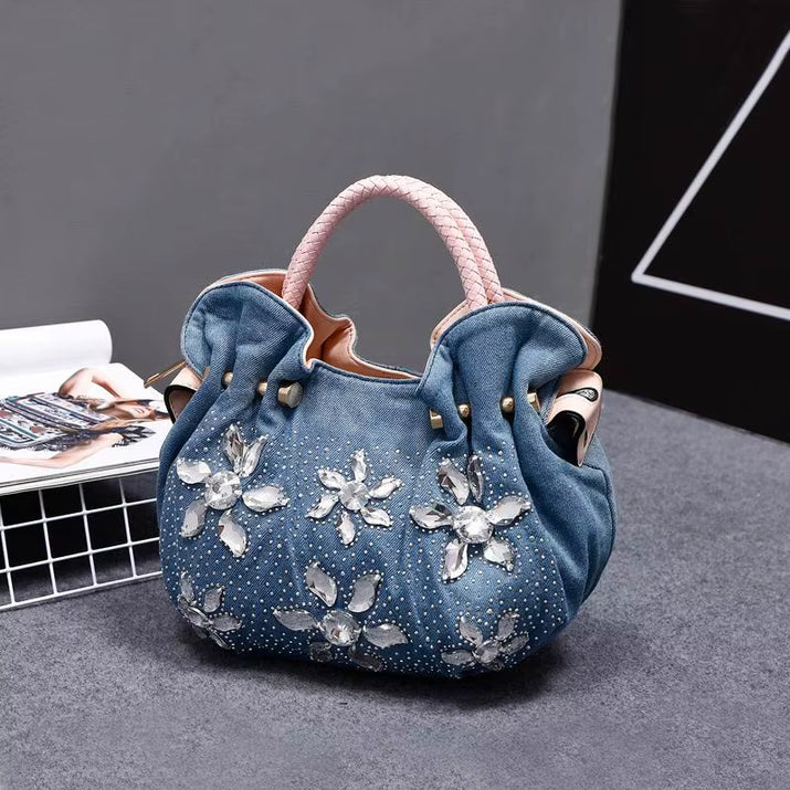 2021 Woman Denim Handbags Bags Vintage Luxury Rhinestone Shoulder Bags Women'S Small Bags Jean Bolsas Femininas for Women