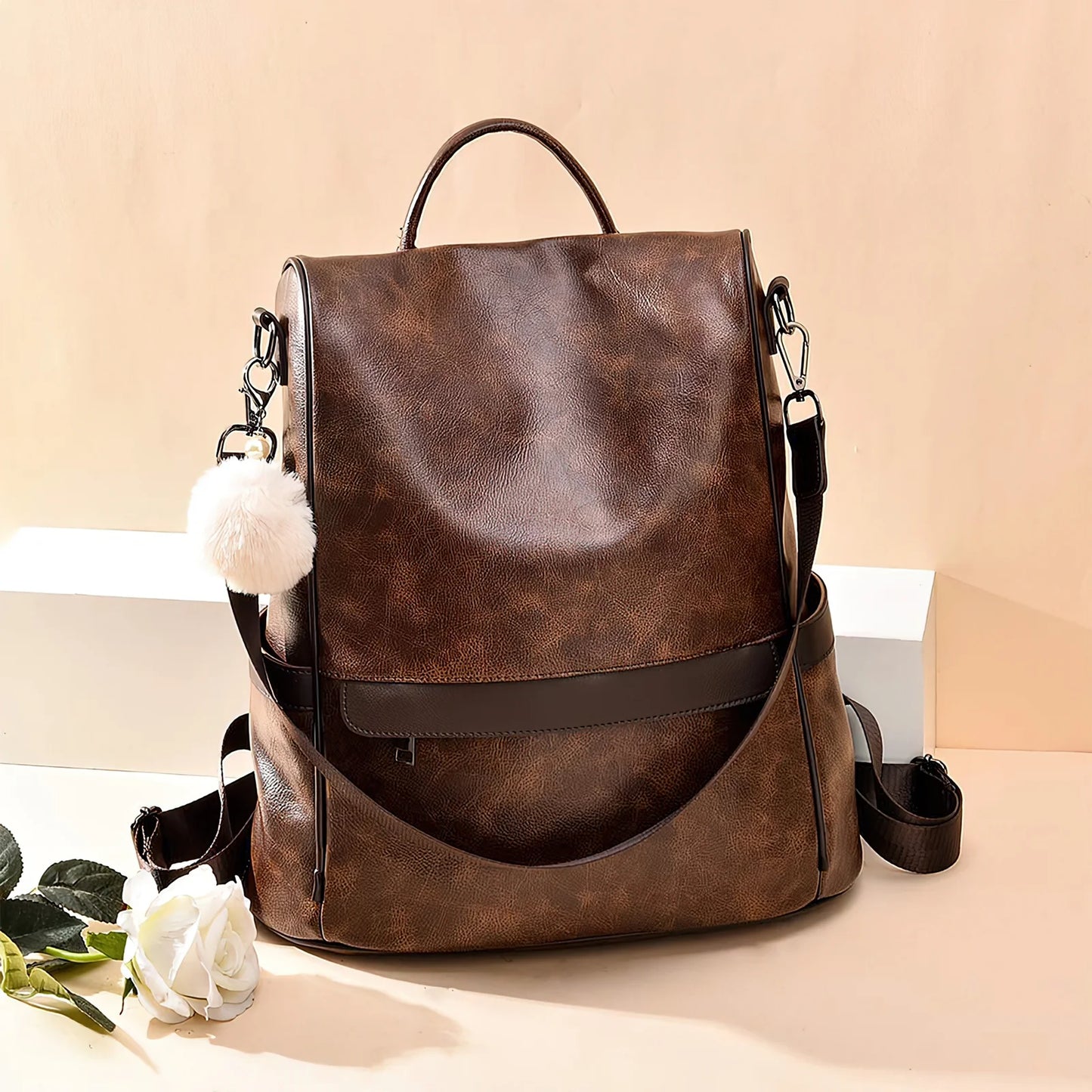 Women’S Casual Backpack Purse, PU Leather Anti-Theft Backpack for Women, Stylish School Backpack Convertiable Travel Shoulder Bag Coffee