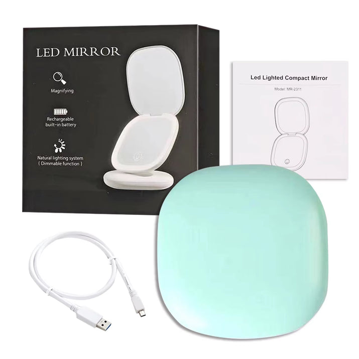 LED Makeup Mirror with Light 5X Magnifying Mini Compact Small Pocket Portable Travel Pink Black Foldable Cosmetic Vanity Mirrors