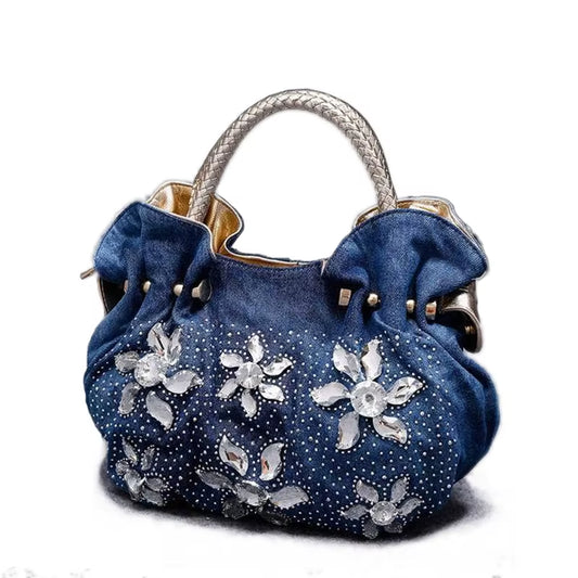 2021 Woman Denim Handbags Bags Vintage Luxury Rhinestone Shoulder Bags Women'S Small Bags Jean Bolsas Femininas for Women