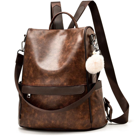 Women’S Casual Backpack Purse, PU Leather Anti-Theft Backpack for Women, Stylish School Backpack Convertiable Travel Shoulder Bag Coffee