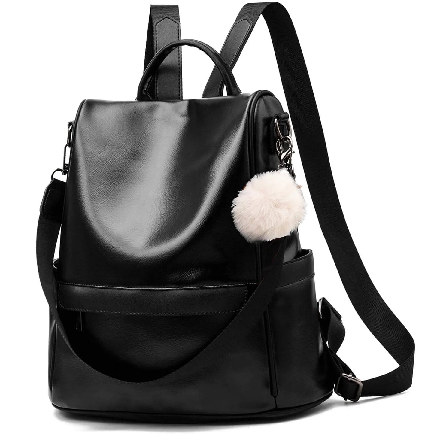 Womens Backpack Purse, Casual PU Leather School Backpack for Women, Fashion Anti-Theft Backpack Convertiable Travel Shoulder Bag Black